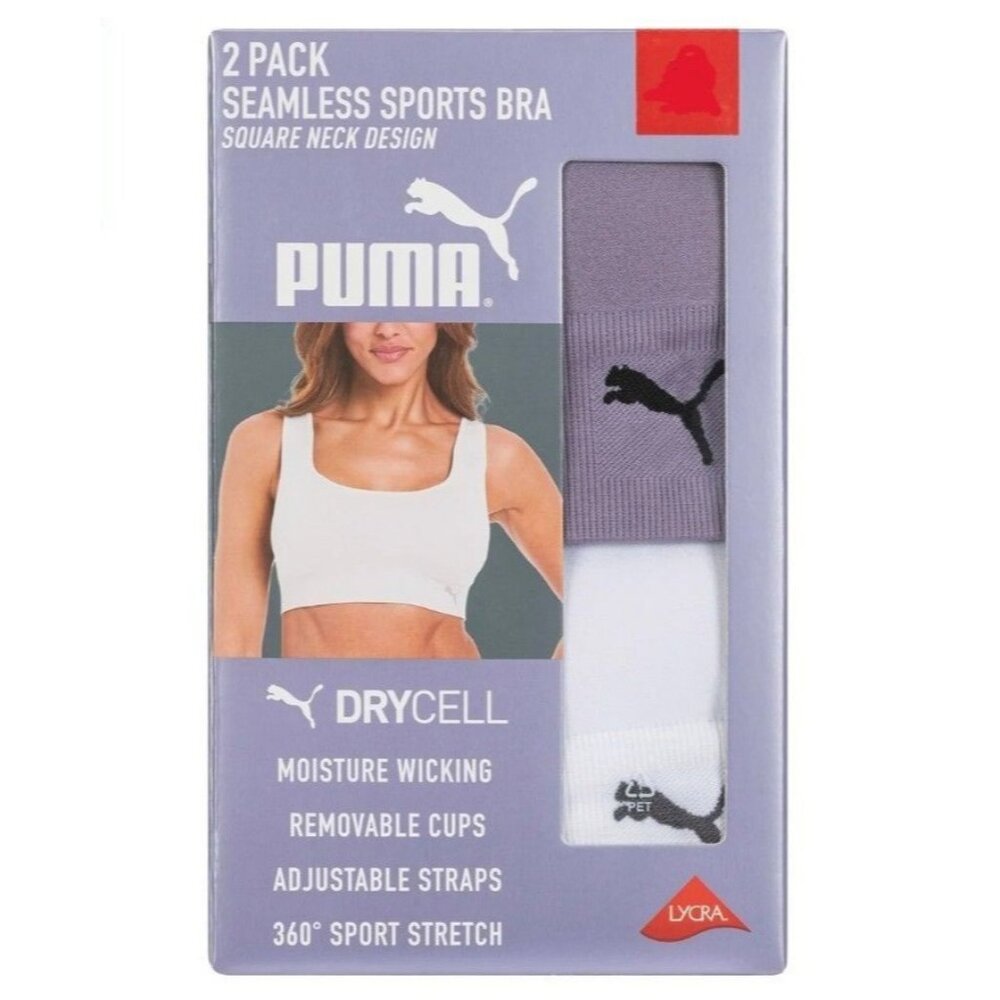PUMA 2 Pack M Seamless Athletic Sports Bra Set Adjustable Cross Back Activewear
